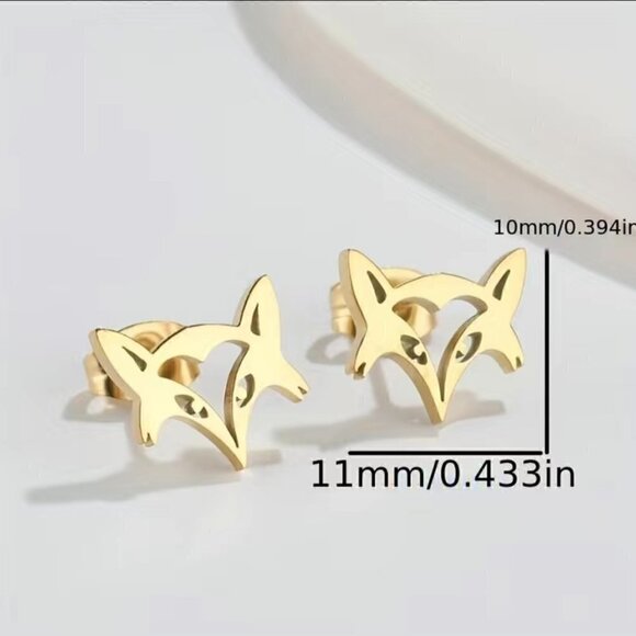 Equestrian Fox Face Stainless Steel Stud Earrings #1190 (Color: rose) - Picture 5 of 11